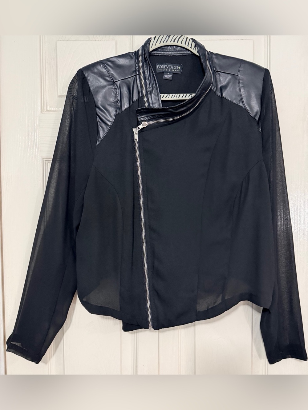 Forever 21 Plus 2X, Mixed Media  Asymmetric Zip Sheer Crop Top or Light Jacket